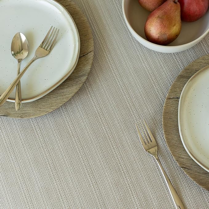 Benson Mills Cameron Textured Fabric Table Cloth, for Everyday Home Dining, Parties, Weddings & Holiday Tablecloths (60" x 140" Rectangular, Millennium Natural)