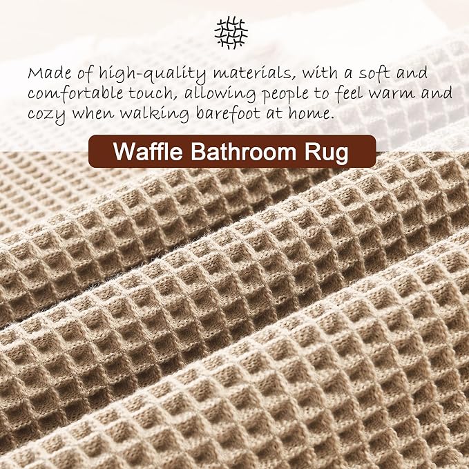 DWCN Brown Waffle Bathroom Mat, Boho Bath Rugs Super Absorbent Non Slip Bath Mats for Bathroom Floor, Ultra Soft Farmhouse Shower Mats for Tub and Shower, 20 x 32 Inch