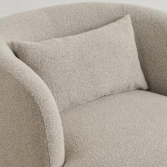 KINWELL 34" Wide Boucle Swivel Barrel Chair with 23" Ottoman Set, Fully Assembled Set of Sherpa Accent Chair and Footrest, Modern Comfy Armchair and Footstool for Living Room and Bedroom, Taupe