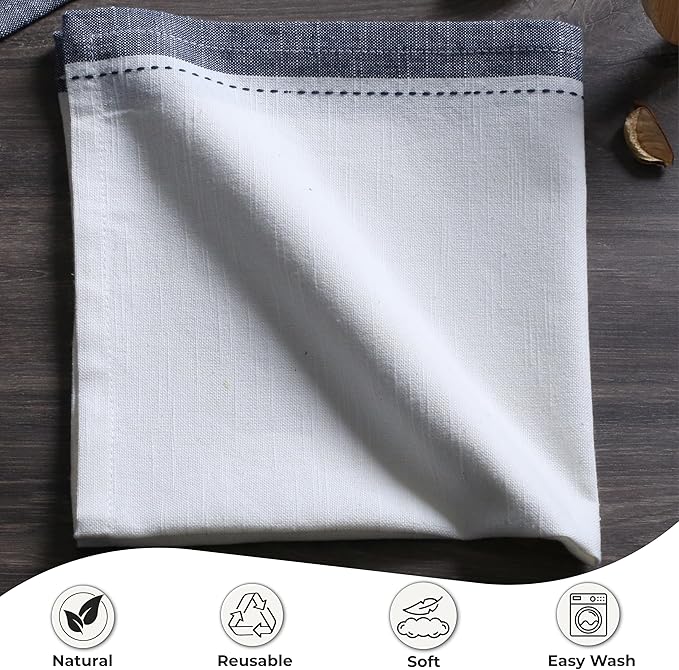 Palisa Cotton Cloth Dinner Napkins Set of 4 Contrast Boarder Napkin for Dinning Table Linen Decor Everyday Party Use Wedding Reception Farmhouse 18x18 Inch – White