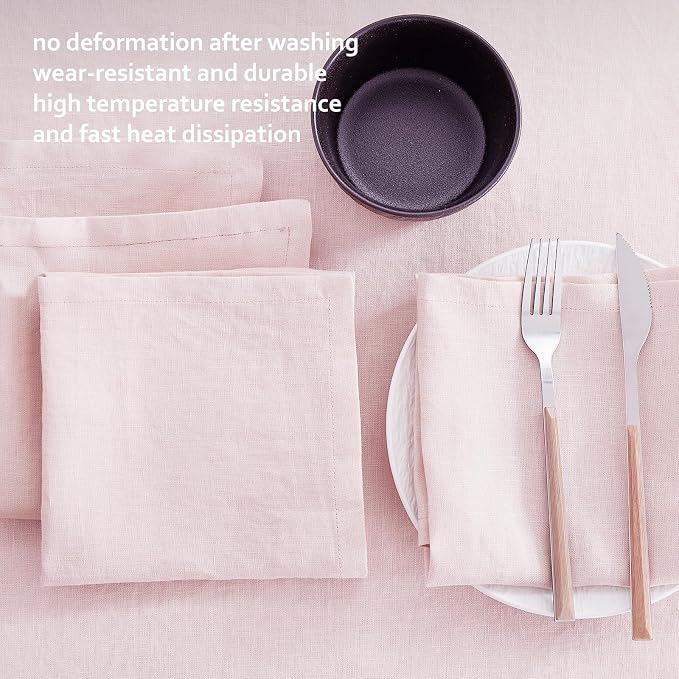 Linen Tablecloth 100% Pure Linen Table Cloth for Rectangle Tables Machine Washable Dining Fall Tablecloth with 4PCS 20"x 20" Linen Napkins(Light Pink, 60x84)
