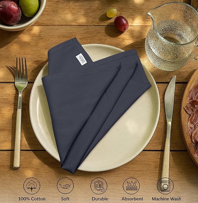 Ruvanti Cloth Napkins Set of 6, 100% Cotton High GSM 18x18 Inches Soft, Washable, Highly Durable & Absorbent, Perfect for Parties, Christmas, Thanksgiving Dinners – Ombre Blue