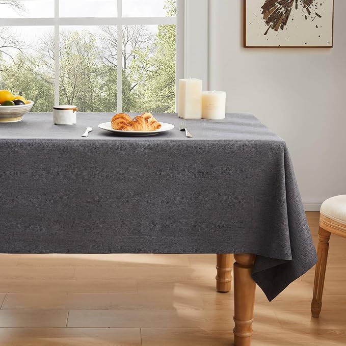 ZeeMart Basic Linen Textured Table Cloth, 60 x 120 Inch Charcoal, Farmhouse Style Dark Grey Rectangle Tablecloth, Wrinkle Resistant Washable Heavy Weight TableCloths