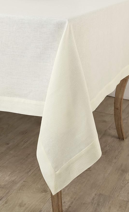 Solino Home Linen Ivory Tablecloth 60 x 108 Inch - 100% Pure Linen Rectangular Tablecloth - Machine Washable Table Cloth for Summer - Fete