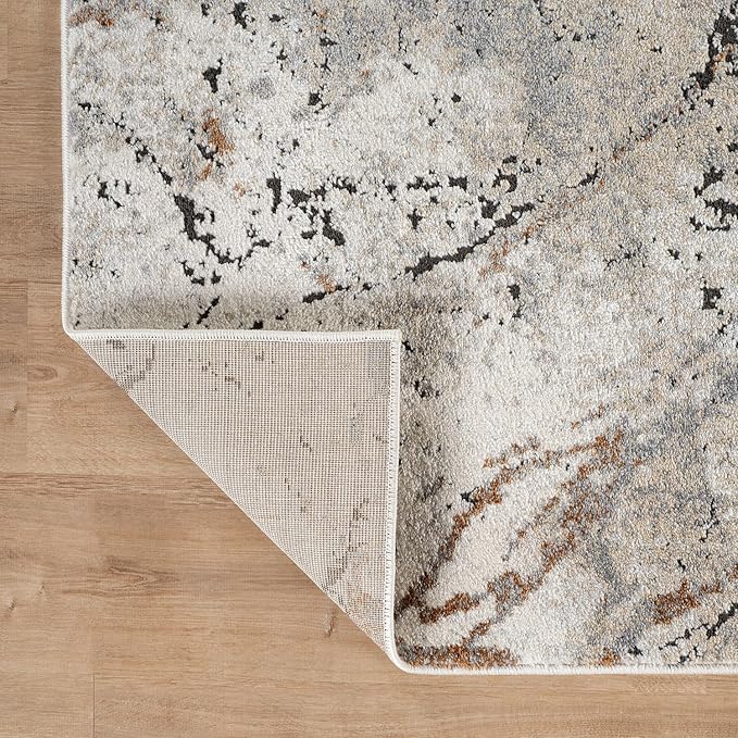 Rugshop Drifted Marble Abstract Area Rug Modern Indoor Rug for Entryway, Doormat, or Kitchen Easy to Clean, Durable, Kid & Pet Friendly Gray, Ivory, Neutral Tones 2' x 3'