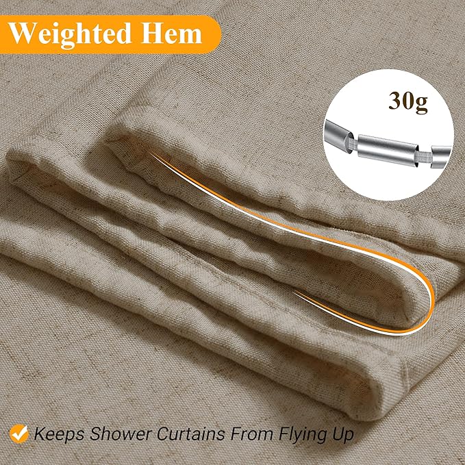 Naturoom Linen Shower Curtain 78 Inch Long Shower Curtains Set with Hooks for Bathroom Boho Farmhouse Fabric Neutral Cloth Modern Cottage Core Waterproof,Cobblestone