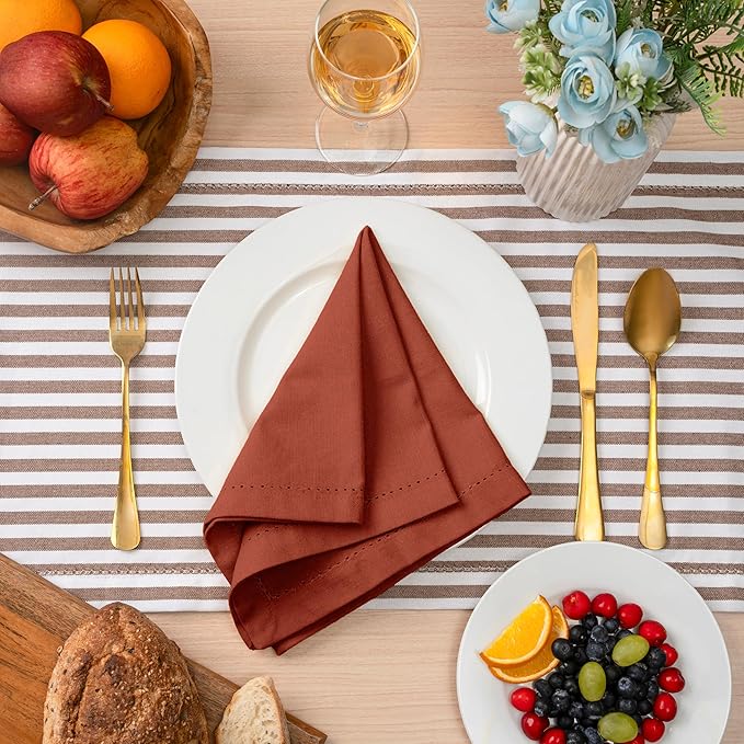 Blue Needles Set of 12 Hemstitch Linen Napkins 100% Cotton Rust Cloth Dinner Napkins 18x18 inches, Soft, Reusable, Absorbent, Washable, Ideal for Spring Summer Easter Events, Parties & Everyday Use