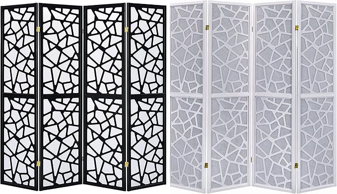 Legacy Decor 3 Panel Room Divider Privacy Screen with Mosaic Cuts White Color