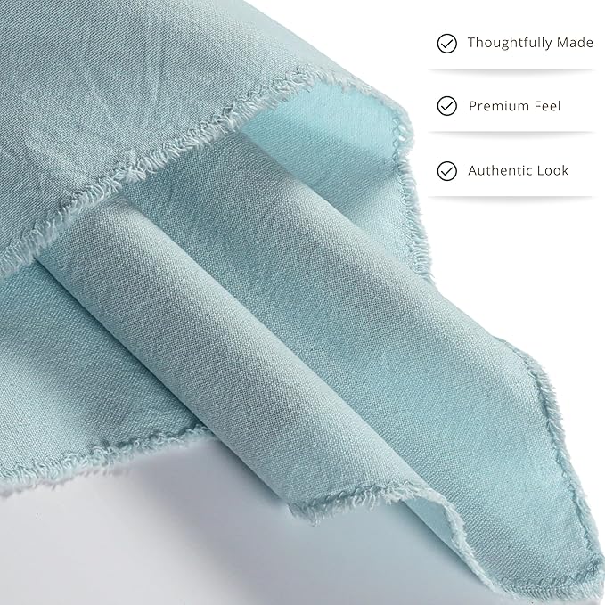 Palisa Premium Cotton Dinner Napkins Set of 12 | Light Blue Frayed Edge Rustic Farmhouse Table Linen | Soft Washable Long Lasting Durable Cloth Serviettes for Wedding Dining Decor 18x18 Inch