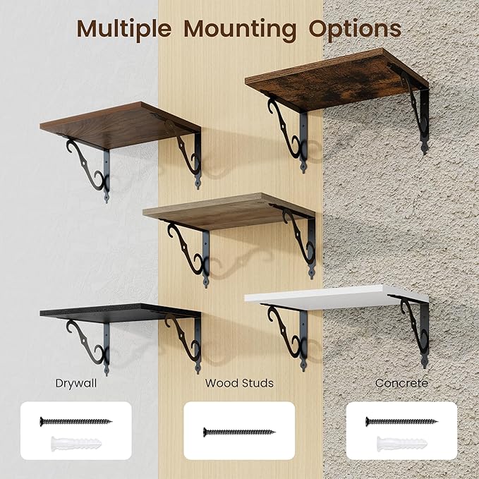 RICHFOCUS 12 Inch Deep Floating Shelves for Wall, 16" W x 12" D Wood Wall Shelves Set of 2, Wide Floating Shelves for Living Room, Bedroom, Kitchen, Bathroom and Decor Storage, Walnut