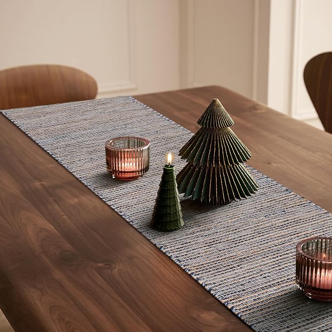Boho Jute Table Runner for Dining Tables, Rustic Gray Table Runner Farmhouse Style , Cotton and Jute Neutral Colorful Indoor Kitchen Decor, 13 X 36 Inch, - Natural- Grey