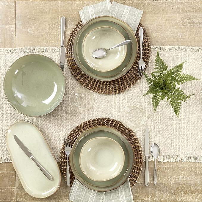 Oneida 897205 Organic Shades 12-Piece Dinnerware Set, Sage Green