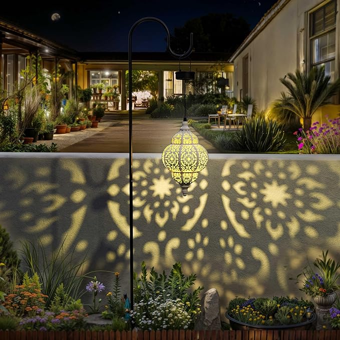 Hapjoy Hanging Solar Lights Outdoor Garden Decor Solar Lantern Waterproof Plastic Moroccan Outdoor Decorations for Patio Pathway Yard Backyard Garden Decorative (2, White)
