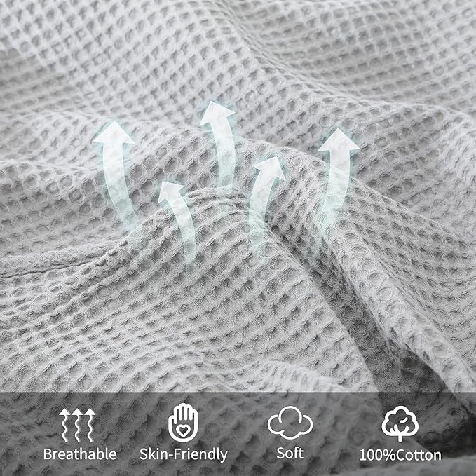 100% Cotton Waffle Blanket (Gray - King Size - 104 * 90''), Pre-Washed and Anti-Shrinkage Soft Lightweight Bed & Couch Blanket, 380 GSM Waffle Weave Throw Blanket for All Seasons