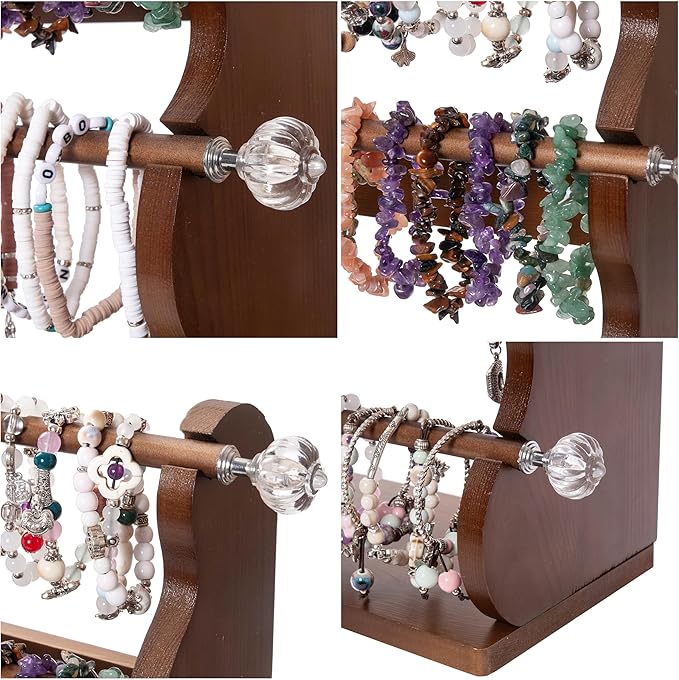 Donmills 4 Tier Wooden Bracelet Holder Stand – Bracelet Organizer Storage Display for Selling- Bangle & Scrunchie,Watch Jewelry Organizer Showcase and Home Storage (Dark Brown)