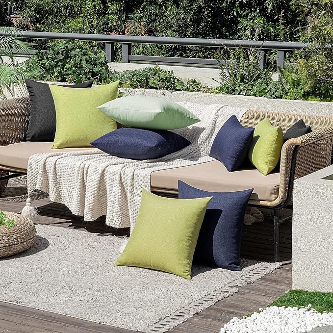 MIULEE Pack of 2 Decorative Outdoor Solid Waterproof Throw Pillow Covers Euro Sham Faux Linen Garden Farmhouse Cushion Cases for Halloween Tent Balcony Couch Sofa 26x26 Inch Black