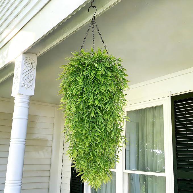 Waipfaru 4Pcs Artificial Hanging Plants, Fake Willow Leaves Vines Fake Hanging Plants for Outdoors UV Resistant Plants Outdoor Faux Plants Indoor Bedroom Living Room Porch Shelf Decor