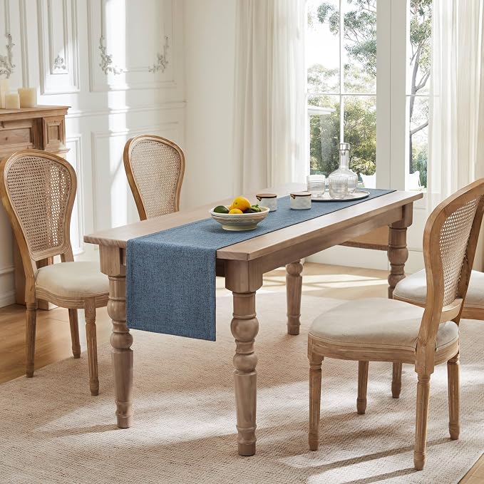 ZeeMart Burlap Style Farmhouse Table Runners 90 Inches Long, Blue Rustic Woven Dining Table Runner for Everyday Use, 14x90 Inches, Blue