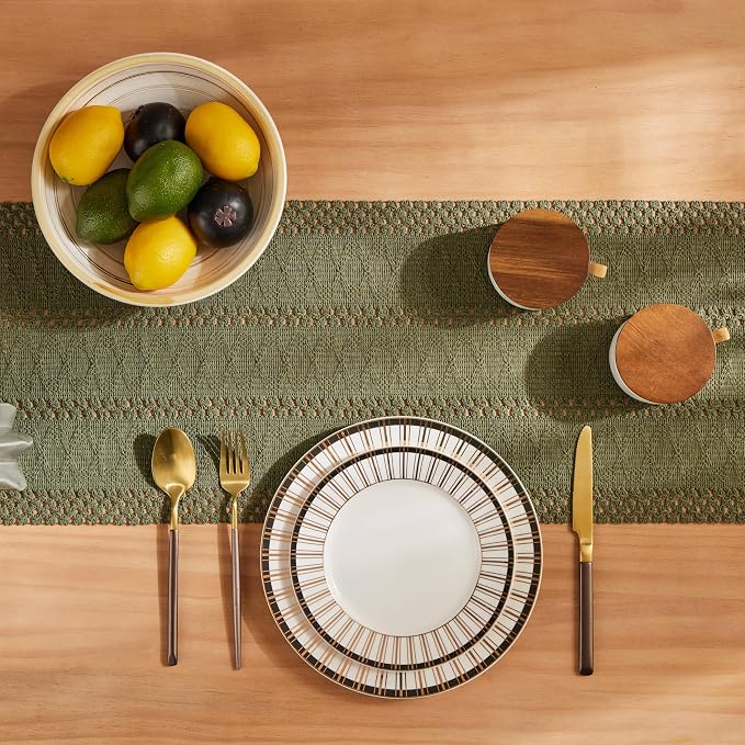 ZeeMart Macrame Style Boho Table Runner, Moss Green Table Runners 48 Inches Long, Farmhouse Woven Home Decor, 12x48 Inch, Moss