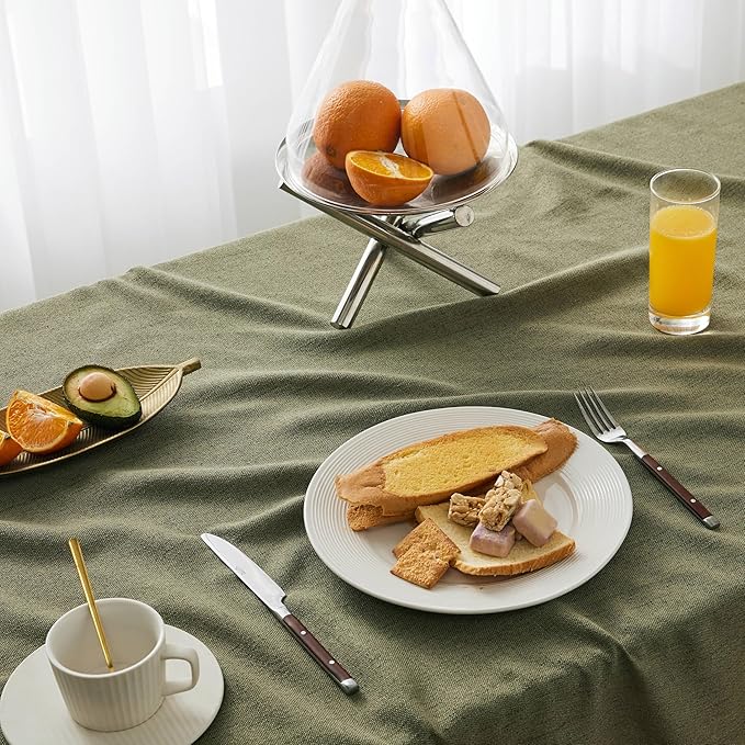 Linen Tablecloth with Tassels, Farmhouse Style Green Tablecloth, Water Resistant Burlap Tablecloths for Square Table, 52x52 Inch Olive