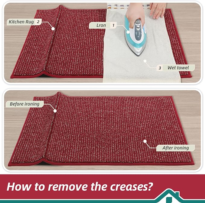 BEQHAUSE Kitchen Rugs and Mats 2PCS, Non-Slip Kitchen Mats for Floor, Absorbent and Stain Resistant Kitchen Runner, Machine Washable Rugs for Kitchen, Laundry & Sink, 20"x32"+20"x48", Red