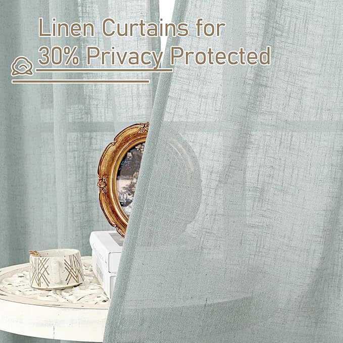 LAMIT Linen Blended Curtains for Bedroom, Faux Linen Textured Light Filtering Drapes Back Tab and Rod Pocket Boho Burlap Panels for Farmhouse/Living Room, 2 Panels, 52 x 72 Inch, Greyish Blue