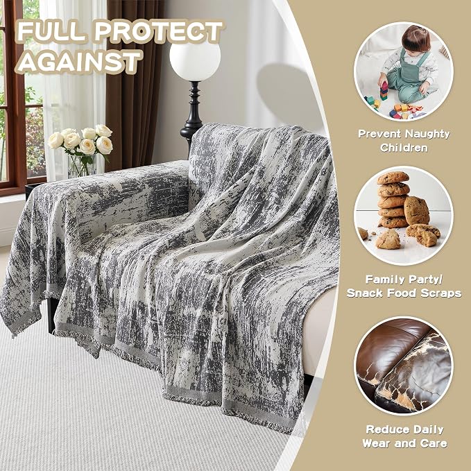 MEETSKY Boho Couch Cover for Dogs Washable Couch Sofa Protector for Love seat Sofa with Cats Friendly, Abstract Geometric Jacquard Sofa Covers Soft Modern Sofa Slipcovers, 71" X102", Deep Grey