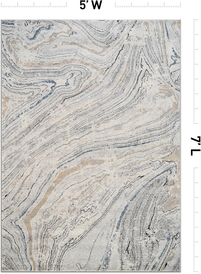 Rugshop Marble Swirl Distressed Gray Area Rug 5' x 7' Ideal for Medium Living Rooms, Bedrooms, or Under Dining Tables