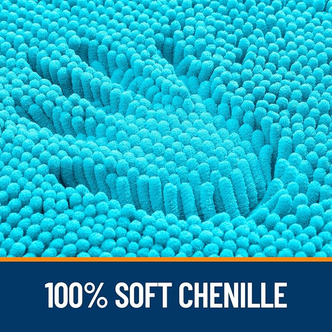 OLANLY Bathroom Runner Rugs 59x24, Soft Absorbent Chenille Bath Rugs, Rubber Backing Quick Dry, Machine Washable Long Bath Mats for Bathroom Floor, Tub and Shower, Home Decor Accessories, Aqua Sky