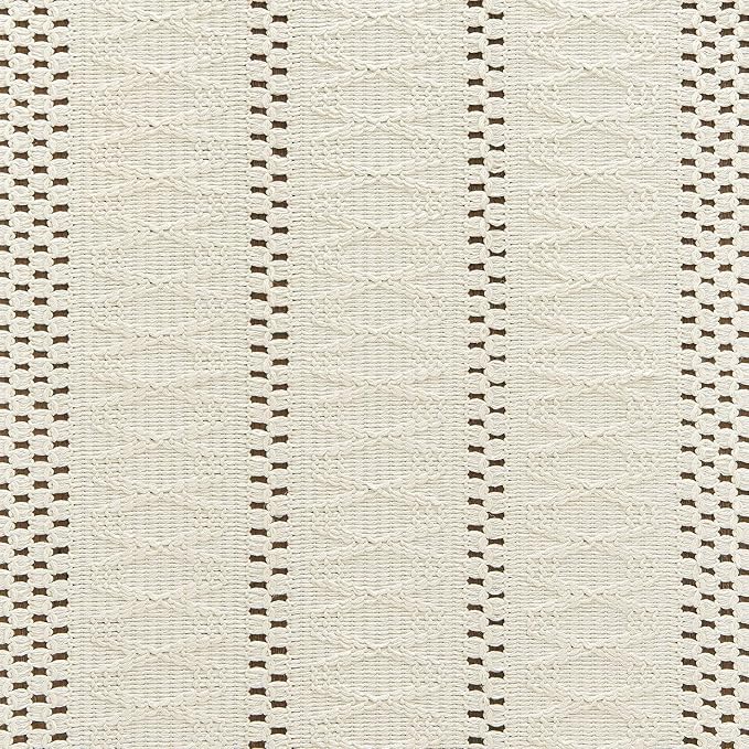 ZeeMart Macrame Style Boho Table Runner, Ivory Table Runners 60 Inches Long, Farmhouse Woven Home Decor, 12x60 Inch, Ivory