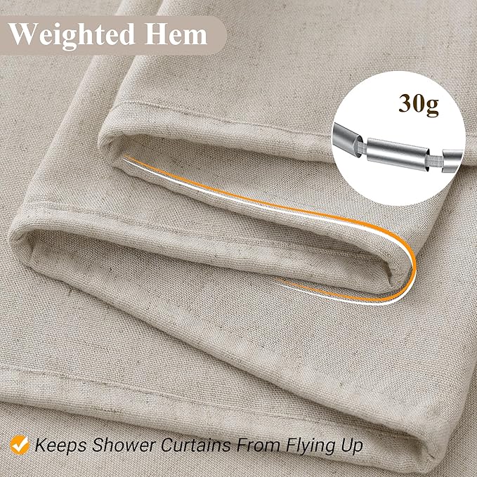 Naturoom Apricot Linen Shower Curtain, Cloth Textured Fabric Shower Curtain Set with Hooks, Simple Elegant Modern Farmhouse Country Ultra Thick Bath Curtains for Bathroom,Water Repellent,72x78