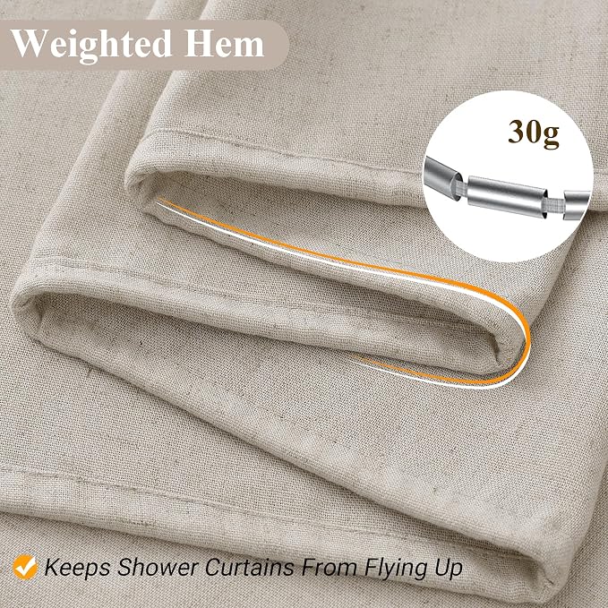 Naturoom Apricot Linen Shower Curtain, Cloth Textured Fabric Shower Curtain Set with Hooks, Simple Elegant Modern Farmhouse Country Ultra Thick Bath Curtains for Bathroom,Water Repellent,60x72