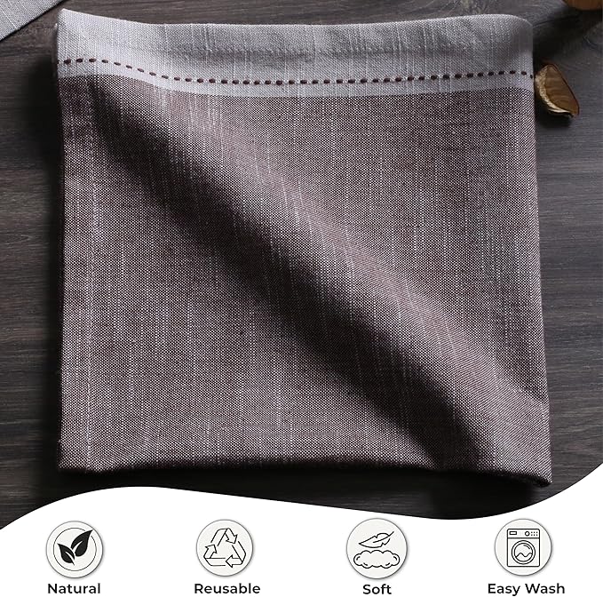 Palisa Cotton Cloth Dinner Napkins Set of 12 Contrast Boarder Napkin for Dinning Table Linen Decor Everyday Party Use Wedding Reception Farmhouse 18x18 Inch – Brown