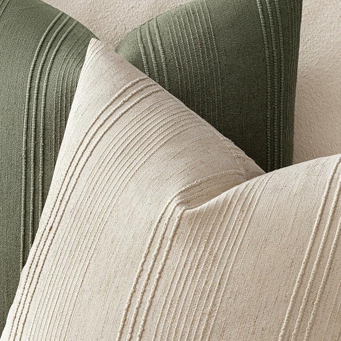 MIULEE Striped Euro Sham Pillow Covers 24x24 Decorative Textured Throw Pillow Covers Pack of 2 Linen Cushion Cases for Couch Bed Sofa Livingroom Farmhouse Home Decor, Beige