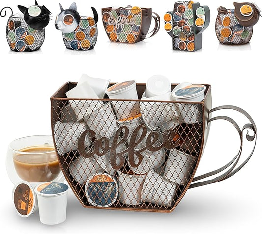 Made Easy Kit Coffee Pod Basket Organizer Practical Decoration - Compatible with Keurig K-Cup Pods & Capsules - Home Cafe Bar Decor Useful Kitchen Countertop Freestanding (Mountable Mug Vintage)