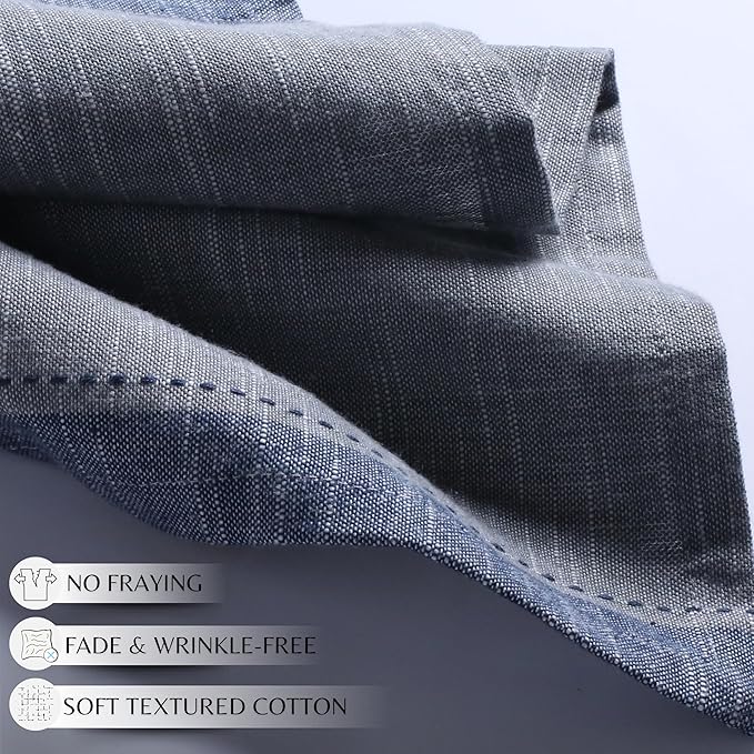 Palisa Cloth Napkins Set of 4 Textured Cotton 18x18 - Premium Contrast Border Thanksgiving Dinner Napkins for Christmas, Holiday Farmhouse Wedding, Soft Washable Table Linen for Everyday Use - Grey