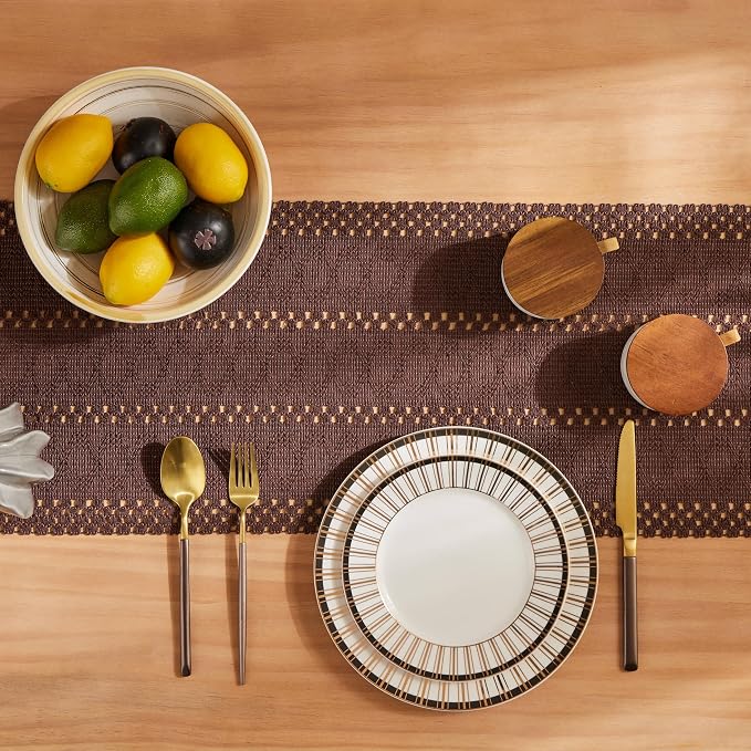 ZeeMart Macrame Style Boho Table Runner, Dark Brown Table Runners 90 Inches Long, Farmhouse Woven Home Decor, 12x90 Inch, Chocolate