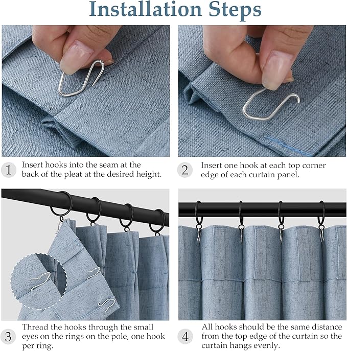 Aersas Stone Blue Extra Long Pinch Pleat Linen Curtains 112 Inches Long 2 Panels for Living Room Bedroom Light Filtering Back Tab Pleated Drapes 112 Inch Length Semi Sheer Ceiling Floor Curtain