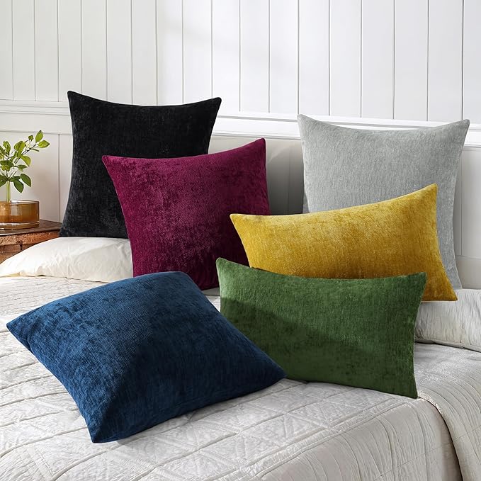 decorUhome Chenille Grey Throw Pillow Covers 22x22 Inch Set of 2, Decorative Soft Couch Pillow Covers Solid Dyed Accent Farmhouse Neutral Square Pillow Cases for Sofa
