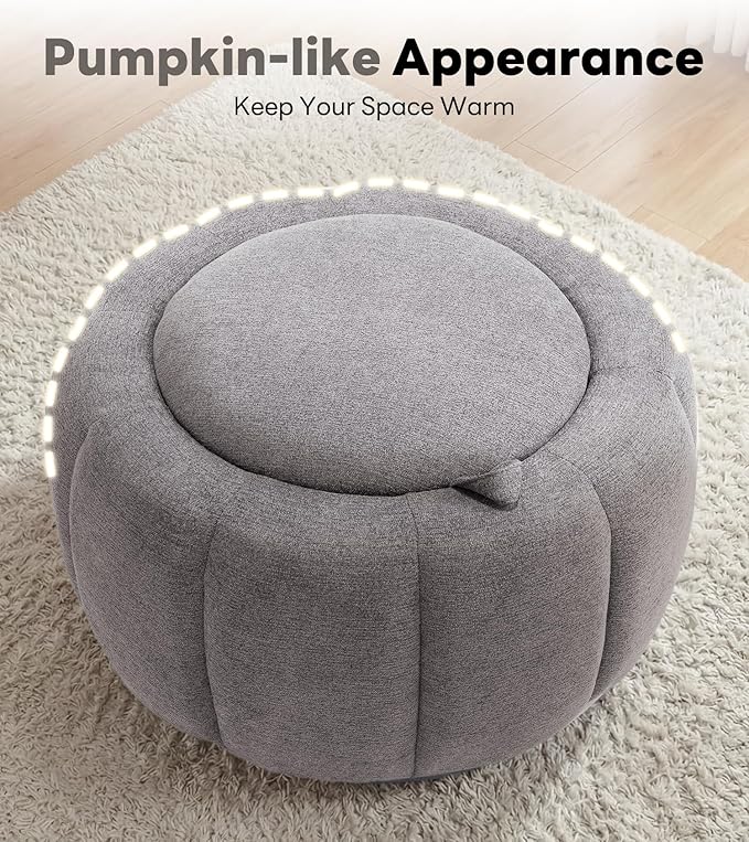 Tbfit Round Storage Ottoman - No Assembly Required, Storage & Sturdy Structure Multi-Functional Seat/Footrest for Living Room, Bedroom & Kids Room Soft Fabric for Family Home Use