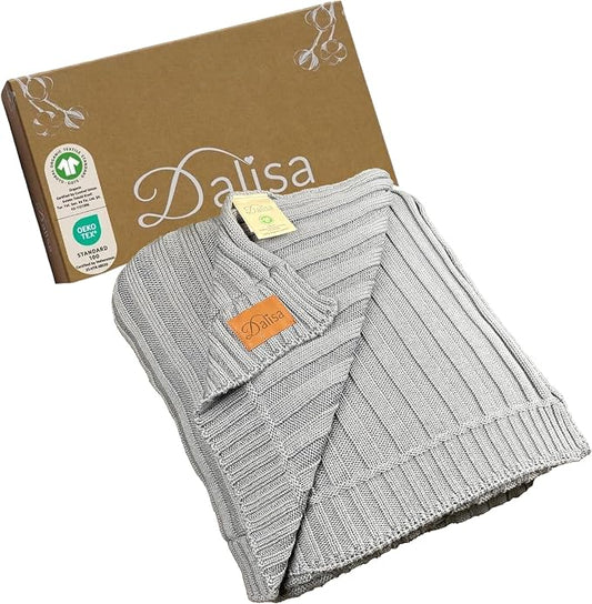 Dalisa 100% Organic Cotton Knit Blanket Denise -Soft and Lightweight, Breathable All-Season Throw for Bed, Sofa, or Lounge Area -Perfect for Home and Bedroom Styling (Dark Grey, 50x60)