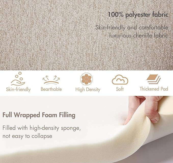 Hyfirm 3-Pieces Modern Upholstered Ottoman Waterfall Bench for Bedroom End of Bed, 53" Chenille Entryway Bench Sets, Comfy Indoor Narrow Window Bench Bed Stool Living Room Bedroom, Oatmeal