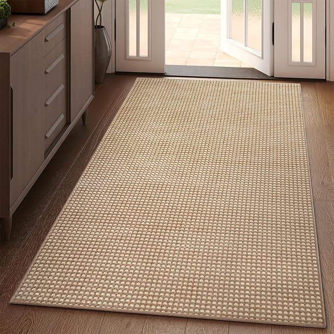 YDKGL 3x5 ft Area Rug Entryway Runner Rug Non Slip Washable, Boho Woven Kitchen Runner Rugs Door Mat Entry Rugs Carpet for Indoor Foyer Backdoor Hallway Floor Bedroom Living Room, Easy Clean, Brown