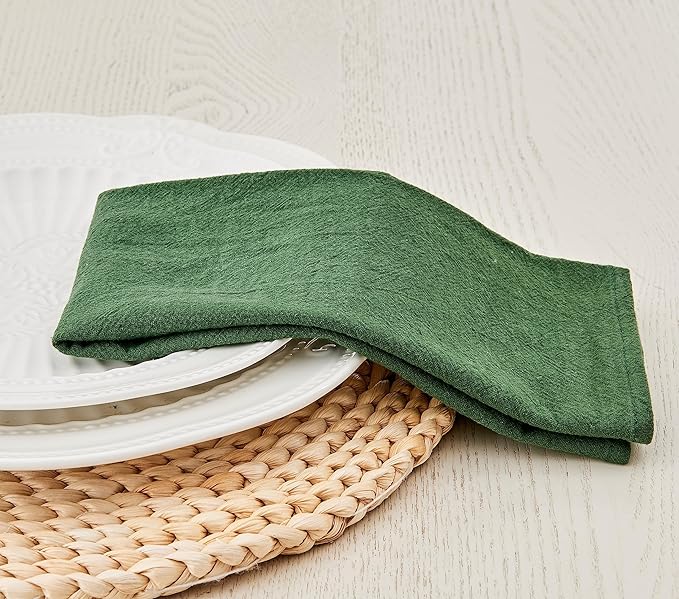 Dinner Cloth Napkins Bulk,100% Natural Soft Fall Cotton Linen Napkins,Washable Napkins with Hemmed Edges for Wedding Decorations Christmas,16”*16”, (Set of 12, Dark Green)