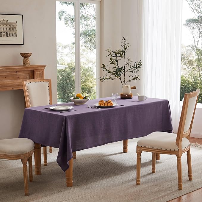 Linen Tablecloth for Rectangle Table, 60x120 Inch Purple, Farmhouse Style Purple Tablecloth, Water Resistant Burlap Tablecloths for Dining Table Farmhouse Kitchen