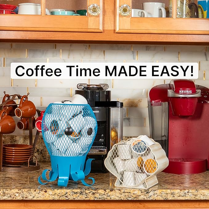 Made Easy Kit Coffee Pod Basket Organizer Practical Decoration - Compatible with Keurig K-Cup Pods & Capsules - Home Cafe Bar Decor Useful Kitchen Countertop Freestanding (Octopus)