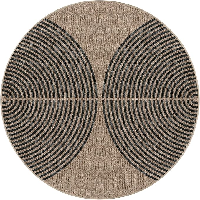 Lahome Enfys Modern Rainbow Round Rug, 6ft Easy Jute Circle Patio Rug Washable Indoor Outdoor Living Room Carpet, Farmhouse Natural Contemporary Round Carpet for Entryway Backyard