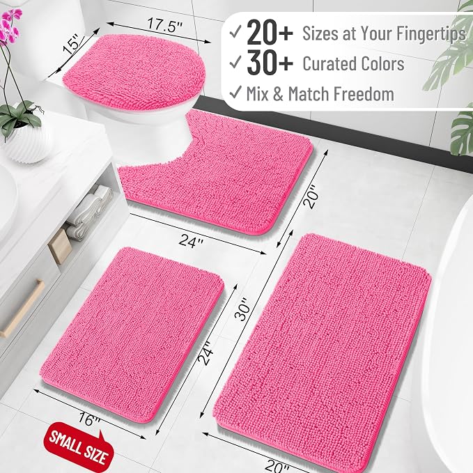 OLANLY Large Bathroom Rugs 45x27, Extra Soft Absorbent Chenille Bath Rugs, Rubber Backing Quick Dry, Machine Washable Bath Mats for Bathroom Floor, Tub and Shower, Home Decor Accessories, Hot Pink