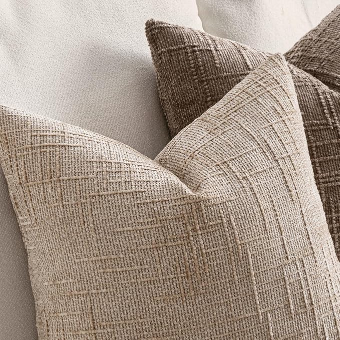 MIULEE Textured Throw Pillow Covers Thick Chenille Decorative Pillows Oatmeal 20x20 Inch Set of 2 Modern Boho Farmhouse Home Decor Neutral Cushion Covers for Couch Sofa Living Room Bedroom