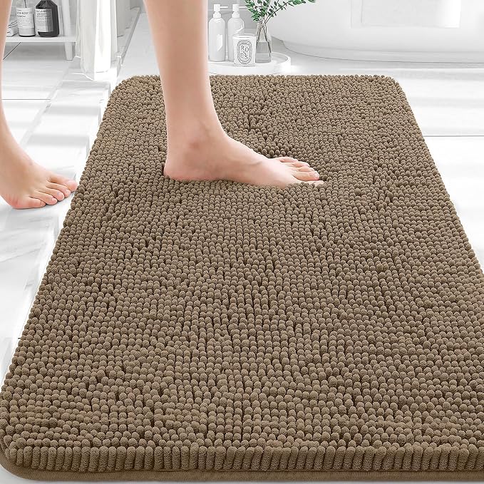OLANLY Bathroom Rugs 36x24, Extra Soft Absorbent Chenille Bath Rugs, Rubber Backing Quick Dry, Machine Washable Bath Mats for Bathroom Floor, Tub and Shower, Home Decor Accessories, Tan